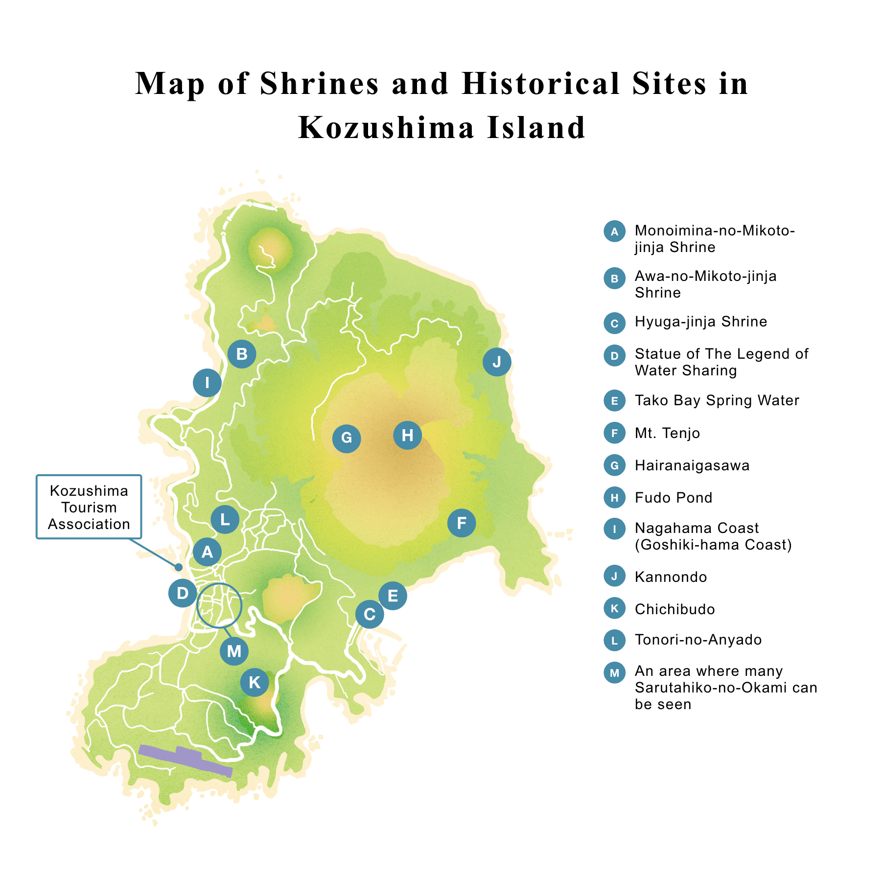 Map of Shrines and Historical Sites in Kozushima Island